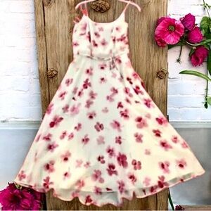 Talbots Pure Silk Dress Pink Floral Spaghetti Straps Lined Zipper size 4